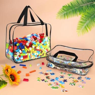 Imagem de Organizador grande de brinquedos de PVC transparente – Sacos reutilizáveis de viagem à prova d'água para armazenamento de brinquedos para blocos de construção, livros de quebra-cabeça