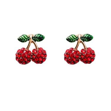 Imagem de Brincos femininos de cereja fofos, vermelhos, verdes, fruta, morango, cereja, cogumelo, joias, presentes, Medium, Metal, Sem pedra preciosa