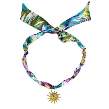 Imagem de Colar de cachecol Western Cowgirl, colar bandana com pingente banhado a ouro 14K, imitação de pérola, joia gargantilha feminina, Available sizes, cetim, sem pedras preciosas