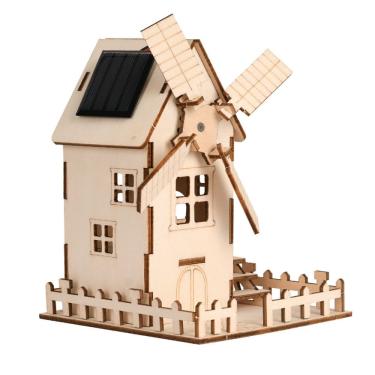 Imagem de Kit STEM para casa de moinho de vento solar de madeira para experimentos científicos