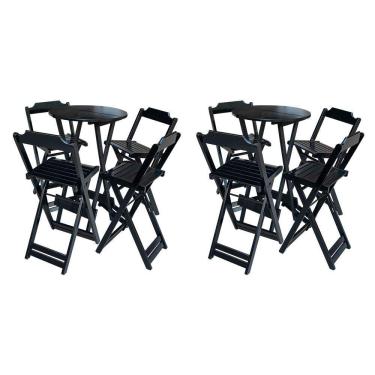 Imagem de Kit 2 Jogos De Mesa Bistrô De Madeira Com 4 Cadeiras Dobravel Preto - Preto