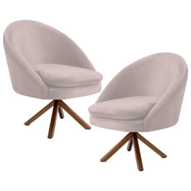 Imagem de Kit 2 Poltronas Decorativas Giratórias Base Giromad Madeira Rafa C-309 Veludo Bege - Domi