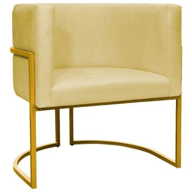 Imagem de Poltrona Decorativa Recepção Luna Suede Cores Base De Ferro Dourada - Amarelo, Suede