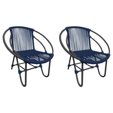Imagem de Kit 2 Cadeiras Decorativa Julia Em Corda Náutica E Base Em Alumínio Preta- Azul Marinho - Cor: Azul