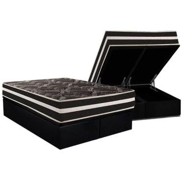 Imagem de Conjunto Box Baú Queen Colchão Espuma Paropas D28 - Master Ag80 Black Double Face 25 + Base Crc Suede Black (158x198)