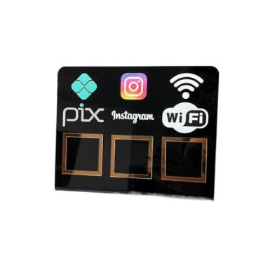 Imagem de Placa Pix Display Mesa Balcão PIX INSTAGRAM E WI-FI(Preto c/Bronze)