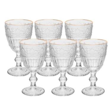 Imagem de Jogo 6 Taça de Cristal Ecológico para Água Suco Mauve com Fio de Ouro 