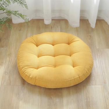 Imagem de SK Studio Almofada de piso de meditação, almofadas grandes, almofada redonda para adultos e crianças, almofada de chão para sala de aula para sala de estar de ioga, amarelo, 43 x 43 cm