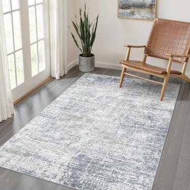 Imagem de Tapete lavável de 10 x 15 cm: neutro abstrato macio moderno resistente a manchas pequeno piso interno antiderrapante tapete baixo para entrada, cozinha, quarto, berçário, crianças, escritório, sala de