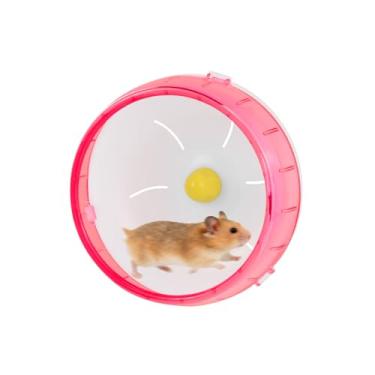 Imagem de LuckyOpt Roda silenciosa para hamster, acessórios de hamster de corrida para gaiolas, hamsters anões para urso Shih Tzu de seda dourada para matar o tempo e liberar o estresse (12 cm, rosa)