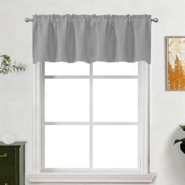 Imagem de Lecloud Saia cinza claro para janelas de 40,6 cm de comprimento, cortinas curtas macias para escurecimento de cômodos, tratamentos de janela para banheiro, quarto, sala de estar, 152 cm L x 40 cm C 1