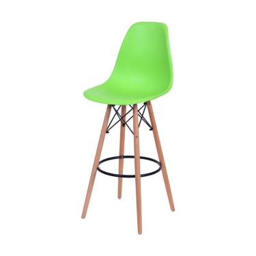 Imagem de Banqueta Boxbit Dkr Eames Polipropileno Verde Base Madeira