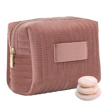 Imagem de Rrlihjgu Bolsa de maquiagem de veludo, bolsa de maquiagem com zíper - Bolsa cosmética impermeável com zíper, de impermeável para pasta de dente, produtos para cuidados a pele, bolsa