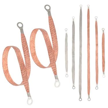 Imagem de 12 peças de tiras de aterramento, motor universal de 10/15/20 polegadas kit de correias de cabo de aterramento automotivo com terminais de anel fio terra de cobre estanhado de cobre trançado plano