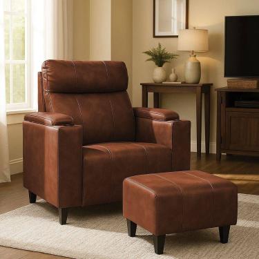 Imagem de Poltrona Do Papai Com Puff Usb E Porta Copos Ravella Pu R04 - D`rossi Cor Ocre