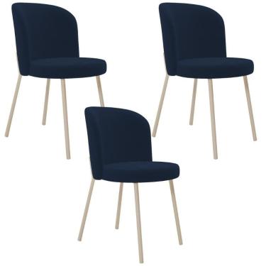 Imagem de Kit 03 Cadeiras Para Sala De Jantar Cozinha Estofada Gavi Arena L02 Suede Azul Marinho - Lyam Decor