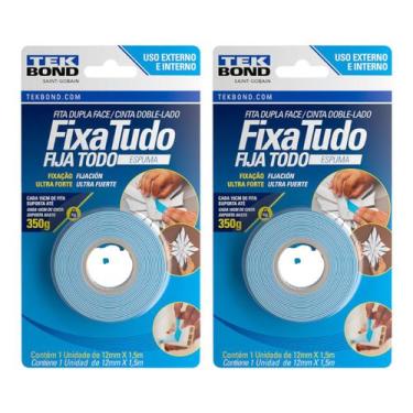 Imagem de kit 2 peças Fita Dupla Face Espuma 1,50Mt Fixa Tudo Tekbond, 12mmX1,50