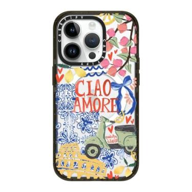 Imagem de CASETiFY Capa Impact para iPhone 14 Pro [proteção contra quedas de grau militar de 2,5 m 4X/compatível com Magsafe] - Ciao Amore - Preto transparente