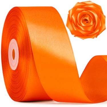 Imagem de Mauproy Fita de cetim laranja tórrida de 3,5 cm de largura, fita de tecido de poliéster sólido de 50 metros para fazer rosas, embrulho de presente, Natal, decorações de casamento, artesanato, laços