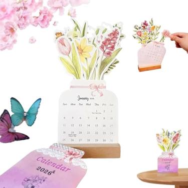 Imagem de Calendário de mesa floral 2025-2026, calendário de mesa floral, calendário de mesa pequeno, mini calendário decorativo de mesa floral para casa, escritório, acessórios de mesa escolar (1 peça)