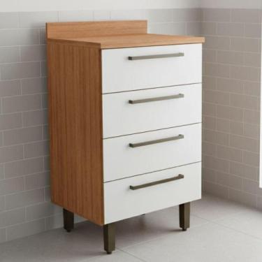 Imagem de Balcão Gabinete De Cozinha 4 Gavetas Com Tampo Grécia Madeirado/off Wh