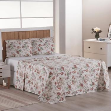 Imagem de Lençol 4 Peças 400 Fios Solteiro/Casal/Queen Estampa Exclusiva Floral Geométrico(Floral - 03,Casal Padrão 4 Peças)