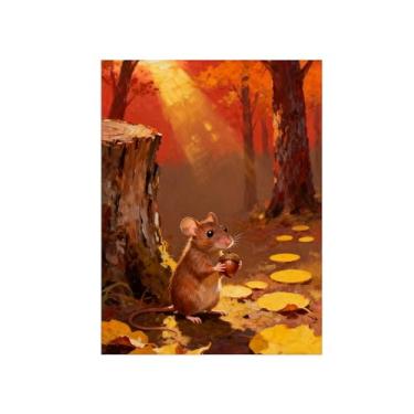 Imagem de BMZFYBS Imagem em tela de paisagem de arte de parede - animais da floresta de outono - impressões de pintura de decoração moderna para sala de estar quarto 50 x 65 cm 20 x 26 pol sem moldura