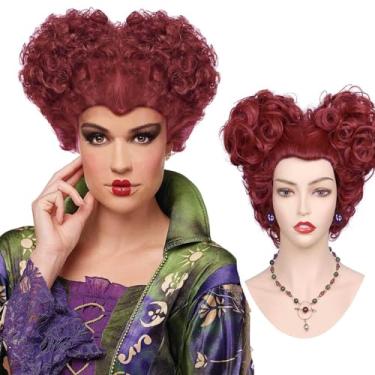 Imagem de Perucas de cabelo curto vermelho cosplay para mulheres, cabelo sintético encaracolado resistente ao calor para festa à fantasia de Halloween