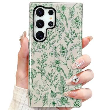 Imagem de SOKAD Capa de telefone floral sálvia magnética para Samsung Galaxy S24 Ultra, padrão de flor verde vintage compatível com Magsafe capa protetora brilhante com protetor de tela para meninas e mulheres