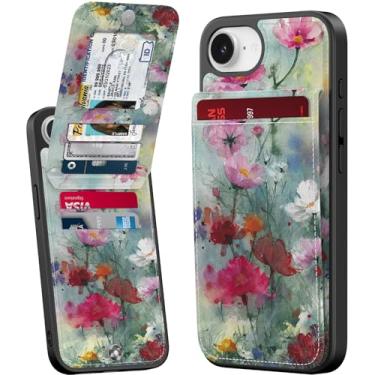 Imagem de Bemal Capa carteira para iPhone 16e, suporte embutido para 6 cartões, impressão moderna, bloqueio RFID, suporte de couro PU, fecho magnético, capa de telefone à prova de choque para mulheres e homens