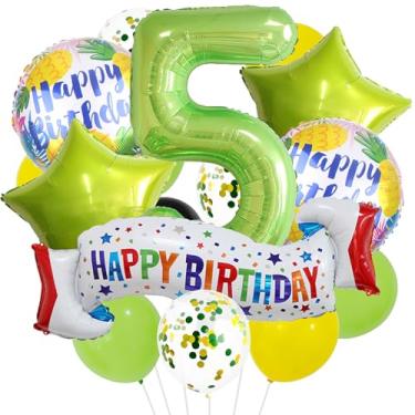 Imagem de Conjunto de decoração de 5º aniversário verde, balão de 5º coração, balão colorido de feliz aniversário de 5 anos para meninas, meninos, crianças, adultos, suprimentos de festa, meninos verde limão