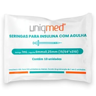Imagem de Seringa Insulina 1ml Agulha Fixa 6x0,25mm - Kit c/ 10un