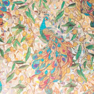 Imagem de Película decorativa para janela de privacidade para vitrais prisma 3D gravado, pavão, fixação, fixação, controle de calor, anti-UV, reutilizável, sem cola, adesivo, 89 cm x 199 cm