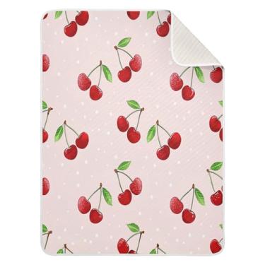 Imagem de Qilmy Cobertor de bebê cereja 76 x 101 cm, cobertor infantil de algodão macio para meninos e meninas, cobertor leve e quente para berço e carrinho de bebê recém-nascido
