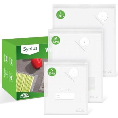 Imagem de Syntus Sacos seladores a vácuo para alimentos, 60 peças (P+M + C) Sacos de armazenamento de alimentos 20,3 x 25,4 cm e 25,4 cm x 35,1 cm e 30 cm x 35 cm Sacos de armazenamento de alimentos para