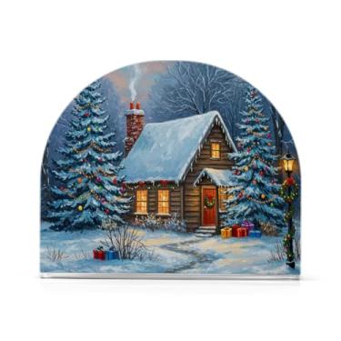 Imagem de Qilmy Porta-guardanapos de acrílico para casa de campo de Natal, suporte de lenços de mesa independente transparente, dispensador de papel de coquetel para cozinha, jantar, restaurante, bar, decoração