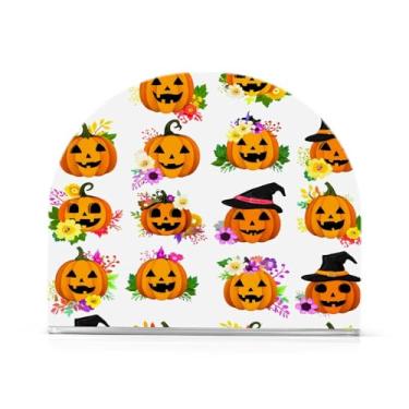 Imagem de JUZIHAI Suporte de guardanapo de abóbora divertido de Halloween para mesa dispensador de guardanapo de acrílico suporte de lenços independente de mesa para cozinha sala de jantar bar festa decoração