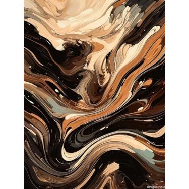 Imagem de UPABLUNSO Kits de pintura de arte de diamante para adultos, abstrato, marrom, neutro, preto, 5D, faça você mesmo, tinta redonda completa com pontos de diamante, decoração de parede para casa 12 x 16