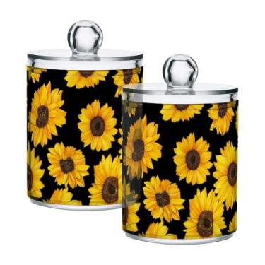 Imagem de Qilmy Suporte Qtip preto girassol pacote com 2, frascos de boticário de 400 ml, vasilha organizadora de banheiro para cotonetes, bolas de algodão, almofadas de maquiagem, fio dental, sais de banho