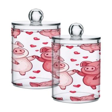Imagem de Qilmy Pigs Love Valentine's Day Suporte Qtip pacote com 2, frascos de boticário de 400 ml, vasilha organizadora de banheiro para Qtips, cotonetes, bolas de algodão, almofadas cosméticas, irrigadores