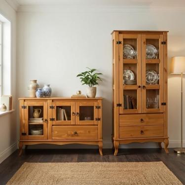 Imagem de Conjunto Cristaleira E Balcão Em Madeira Maciça Rústica Mél