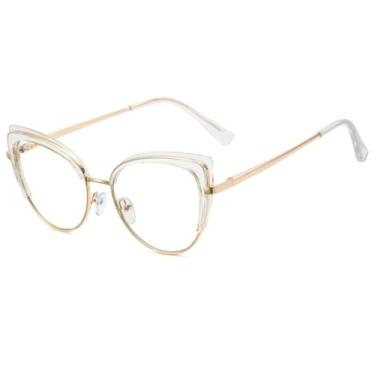 Imagem de Armação de Óculos Feminino Sem Grau Estilo Olho de Gato Material TR90+Metal