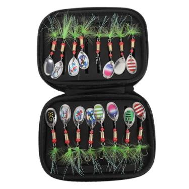 Imagem de 16 pçs iscas de pesca metal spinnerbait agudos gancho isca kit para truta baixo água salgada equipamento de pesca com zíper saco de armazenamento