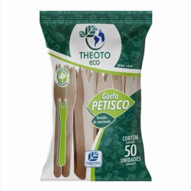 Imagem de Garfo para Petisco Descartável, Theoto, Madeira, Pacote com 50