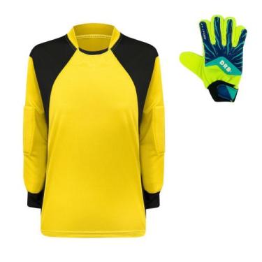 Imagem de Kit Camisa de Goleiro Infantil Acolchoada + Luva DRB - TRB, Amarelo, V