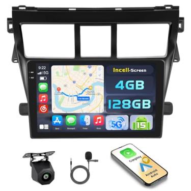 Imagem de [4 + 128 G] Hikity Android 15 estéreo automotivo para Toyota Yaris Vios 2007-2012 sem fio, Android Auto, rádio com tela sensível ao toque de 23 cm em células 5G WiFi/Bluetooth/Mirror Link GPS SWC FM