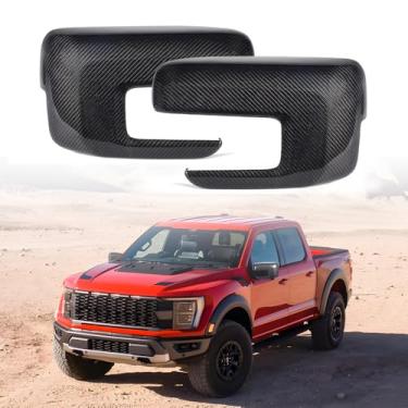 Imagem de KARTONMOTOR Tampas de capa de espelho de fibra de carbono compatíveis com Ford F-150 Raptor 2021-2023 capa de espelho lateral acessórios de reposição capa de espelho retrovisor durável