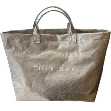 Imagem de EFDNK-HB Sacolas femininas de PVC cor sólida simples lazer ao ar livre bolsa de grande capacidade para trabalho, Cinza prateado, One Size