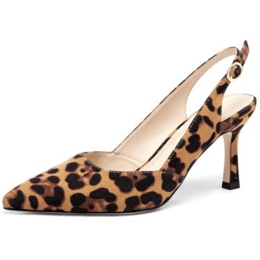 Imagem de Rilista Sapato feminino com salto gatinho fechado bico fino para festa de casamento, Leopardo/camurça, 40