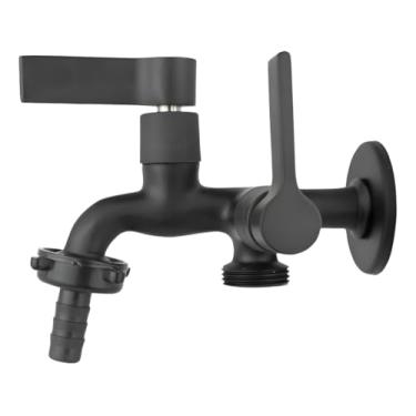 Imagem de Torneira Parede 2 Saídas Tanque Metal Maquina De Lavar Preto Fosco Acabamento Premium Conexão 1/2 E 3/4
